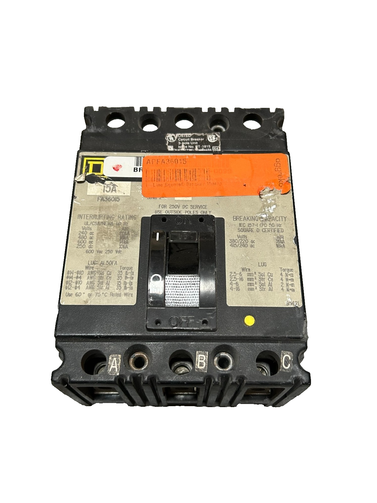 Square D FA36015 Circuit Breaker 15A 3-Pole 600V – RoboMachIndustrial