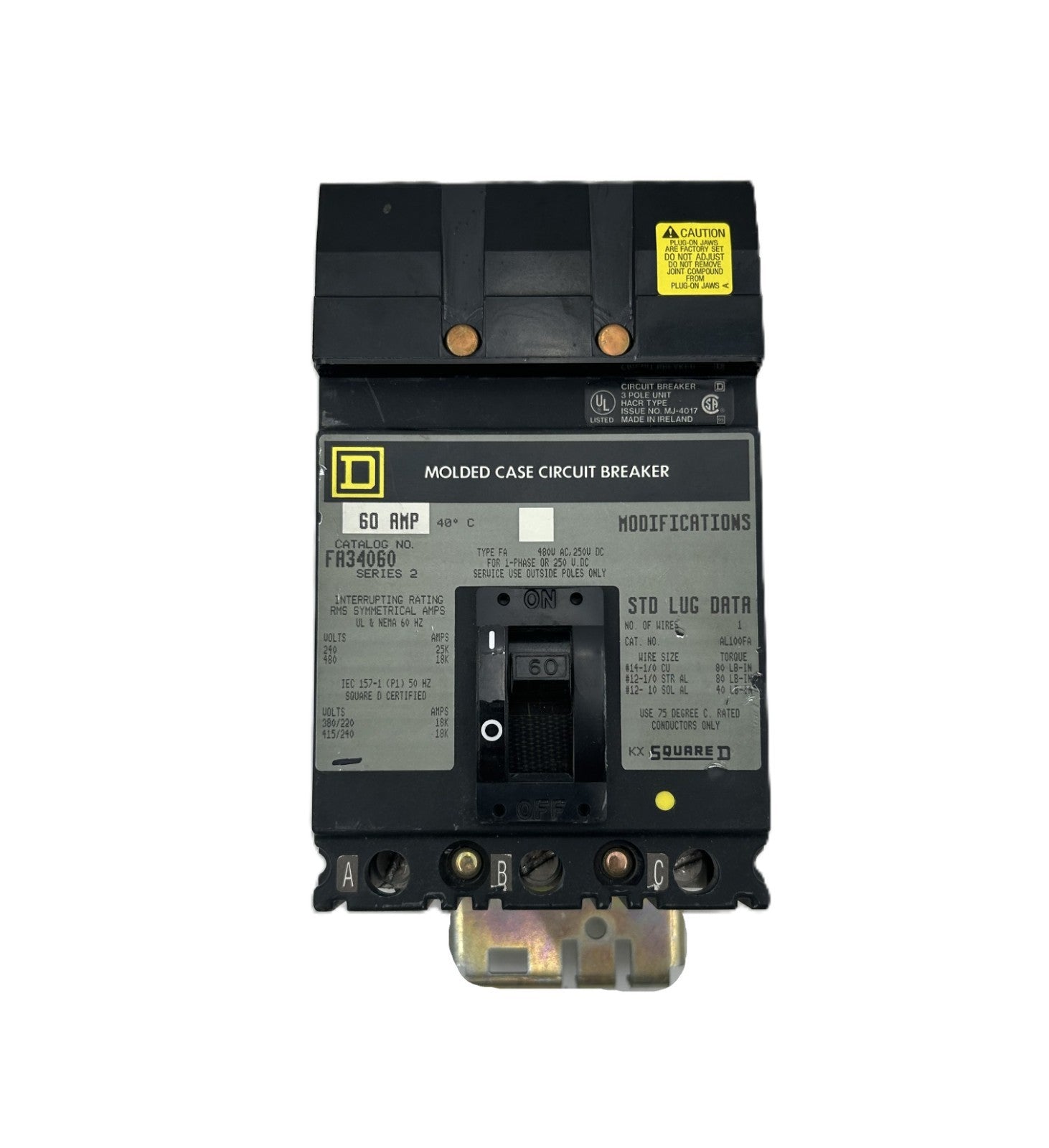 Square D FA34060 Molded Case Circuit Breaker 60A 3-Pole 480VAC ...