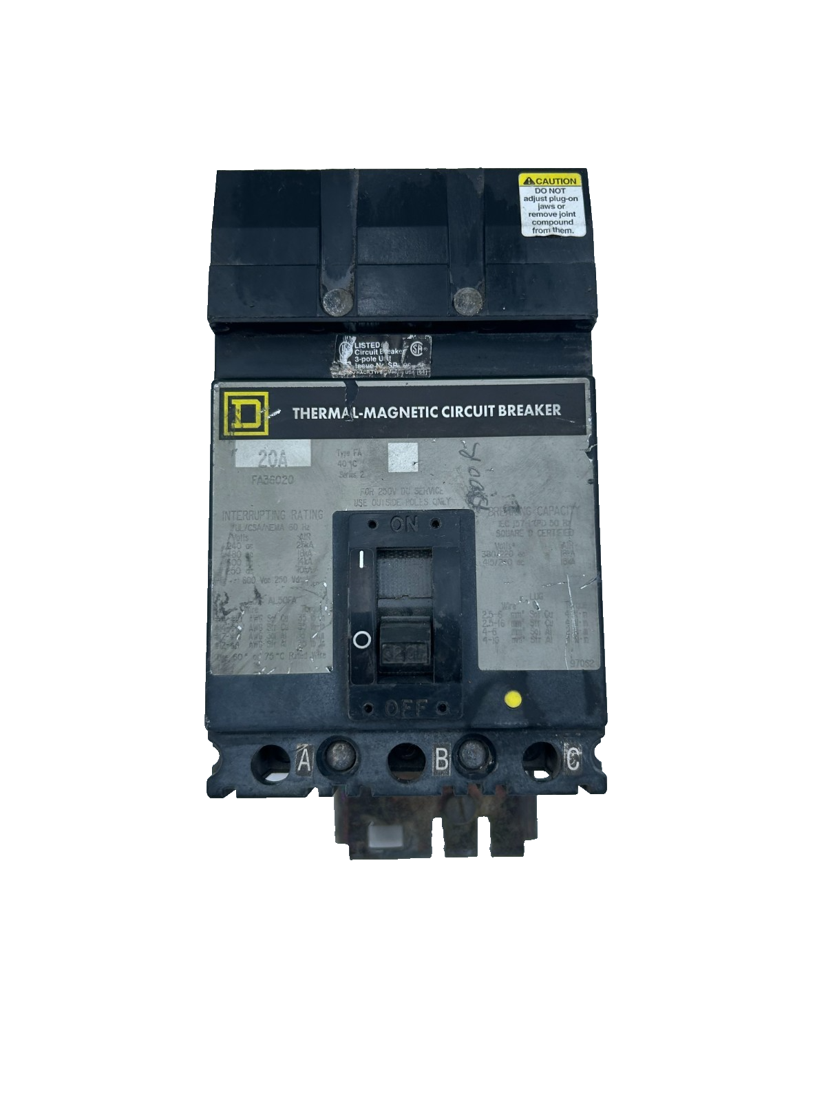 Square D FA36020 Thermal-Magnetic Circuit Breaker 20A 3-Pole 600V ...