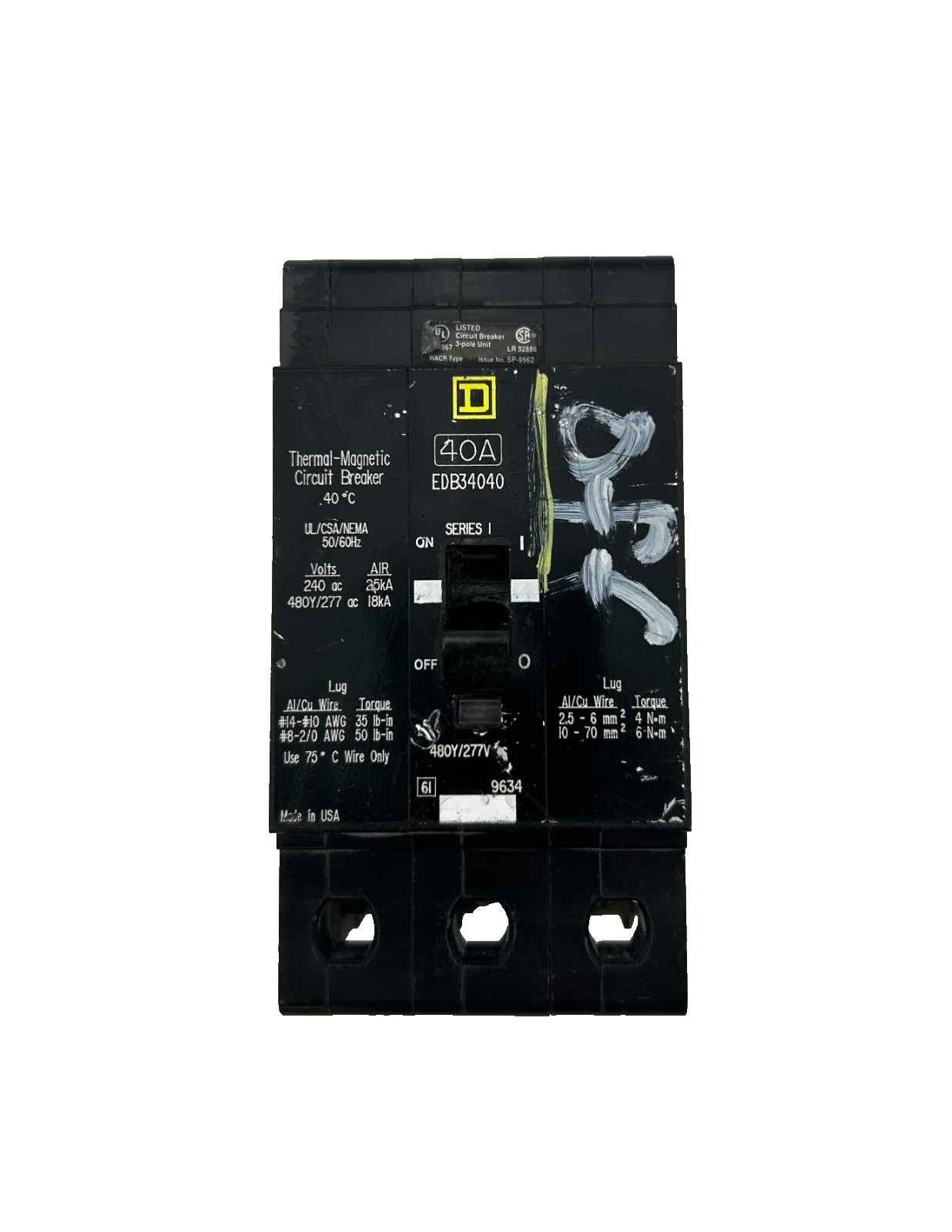 Square D EDB34040 Circuit Breaker 40A 3-Pole 480Y/277V – RoboMachIndustrial