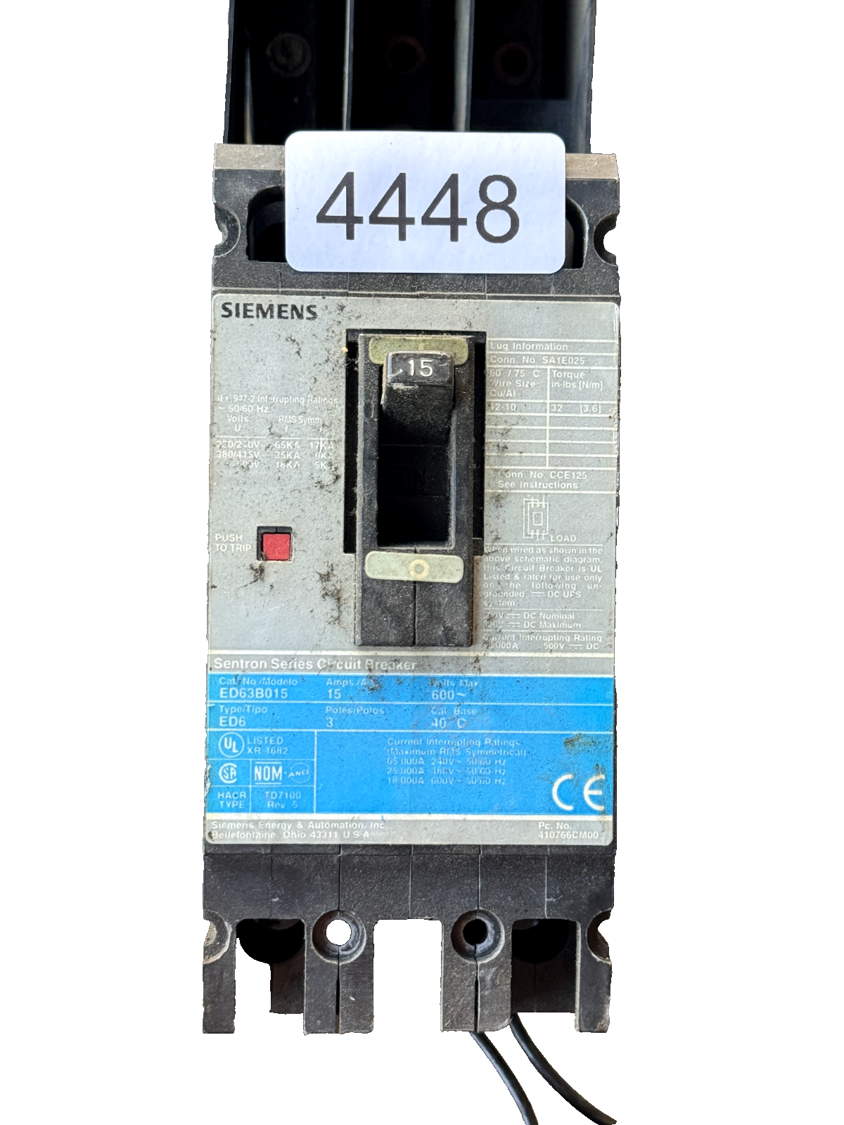 Siemens ITE ED63B015 Circuit Breaker, 15A, 600V, 3Pole/ Lot of 2 ...