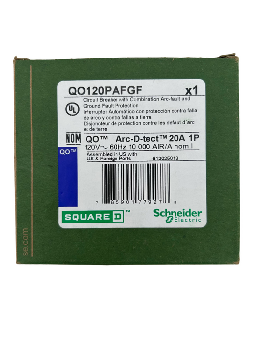 NEW - Square D QO QO120PAFGF 20A 1P 120V AFCI/GFCI Plug on Neutral Circuit Breaker
